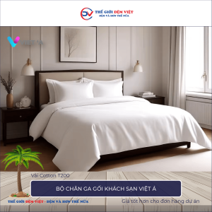 Bộ chăn ga gối khách sạn Việt Á vải Cotton T200 trắng trơn 1